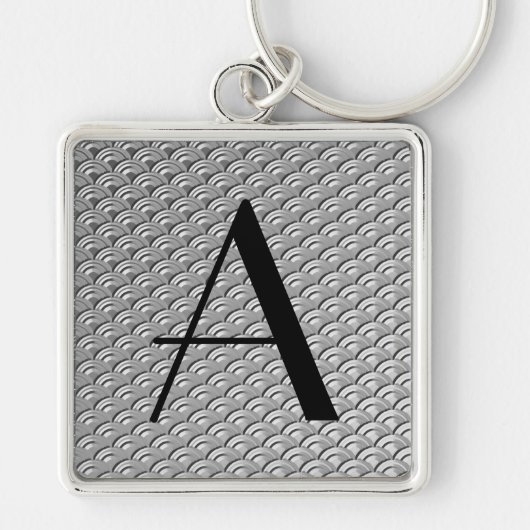 Monogram Art Deco Silver Wave Patroon Sleutelhanger (Voorkant)
