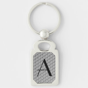 Monogram Art Deco Silver Wave Patroon Sleutelhanger
