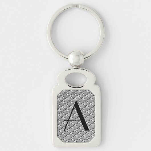 Monogram Art Deco Silver Wave Patroon Sleutelhanger (Voorkant)
