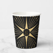 Monogram Art Deco Star Zwart en Goud Papier beker (Links)