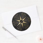 Monogram Art Deco Star Zwart en Goud Ronde Sticker (Envelop)