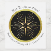 Monogram Art Deco Star Zwart en Goud Wijn Etiket (Enkel label)