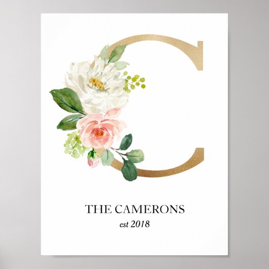 Monogram Art Print, Letter C, Wedding, Nursery Poster (Voorkant)