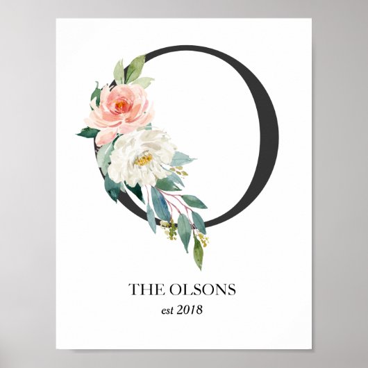 Monogram Art Print, Letter O, Wedding, Nursery Poster (Voorkant)