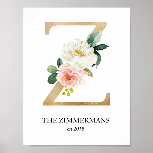 Monogram Art Print, Letter Z, Wedding, Nursery Poster (Voorkant)