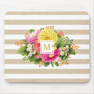 Monogram  Asters Hot Pink Shabby Mousepad Muismat