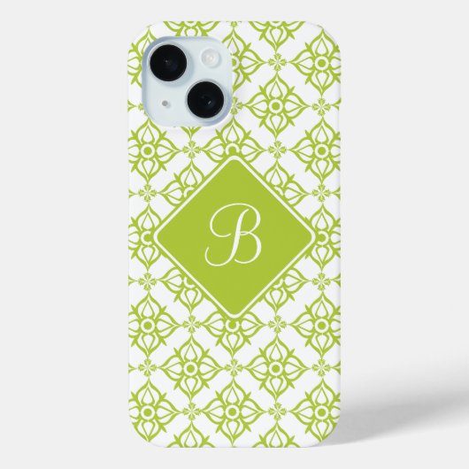 Monogram Atlantis Groene Ster Damast op Wit Case-Mate iPhone Case (Achterkant)