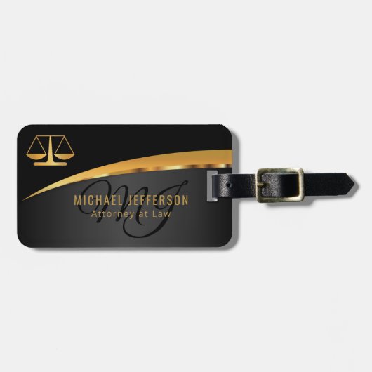 Monogram Attorney to Law - Black and Gold Bagagelabel (Voorkant horizontaal)