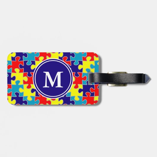 Monogram Autisme Aspergers Puzzle Pattern Bagagelabel (Achterkant horizontaal)
