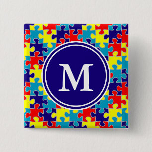 Monogram Autisme Aspergers Puzzle Pattern Vierkante Button 5,1 Cm
