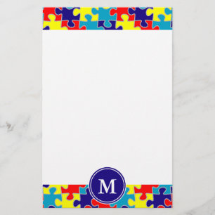 Monogram-autisme bewustzijn Aspergers puzzelpatroo Briefpapier
