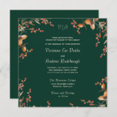 Monogram Autumn Acorn Evergreen Wedding Kaart (Voorkant / Achterkant)