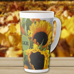Monogram Autumn Sunflower Foto Print 17oz Latte Mok