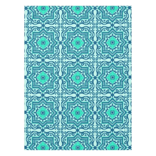 Monogram Azulejo Ceramic Style Ornament Tafelkleed (Voorkant)