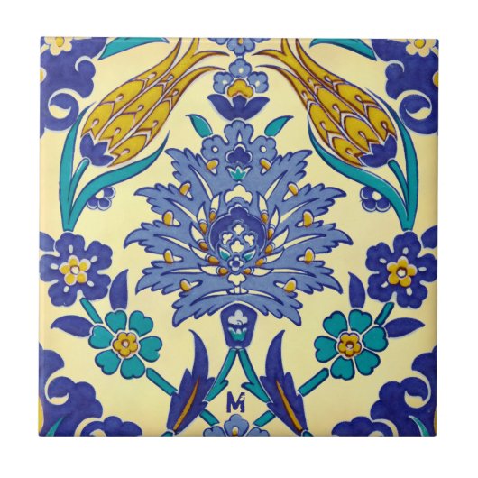 Monogram Azulejo Ceramic Style  Ornament Tegeltje (Voorkant)