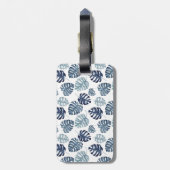 Monogram Azure Blue Tropical Leaves Gold Passen ge Bagagelabel (Achterkant verticaal)