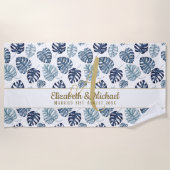 Monogram Azuurblauwe Tropische Bladeren Goud Nieuw Strandlaken (Voorkant)