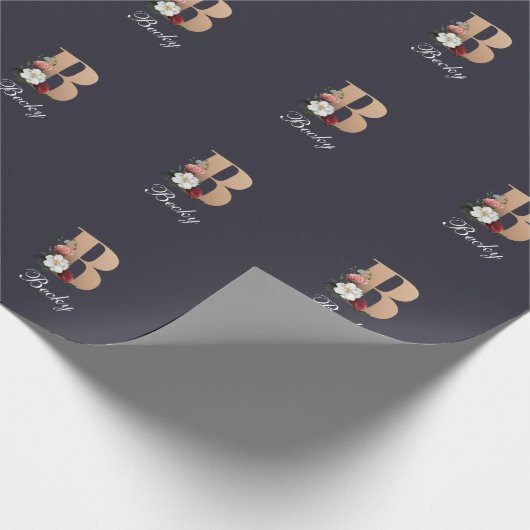 Monogram B,  bloemontwerp, Cadeaupapier (Hoek)