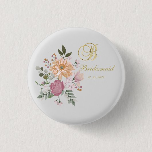 Monogram B Bridesmaïde Button (Voorkant)
