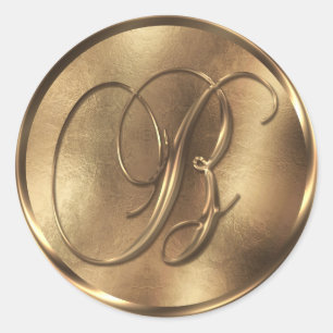 Monogram B Bronze Wedding Invitation Holiday Ronde Sticker