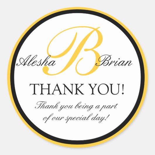 Monogram B bruiloft gunst dank u Stickers (Voorkant)
