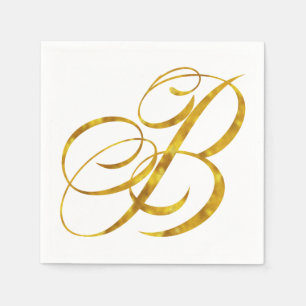 Monogram B Faux Gold Foil Metalys Letter Design Servetten