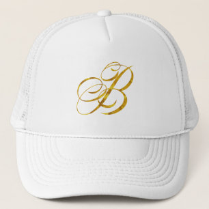 Monogram B Faux Gold Foil Metalys Letter Design Trucker Pet