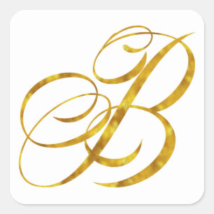 Monogram B Faux Gold Foil Metalys Letter Design Vierkante Sticker