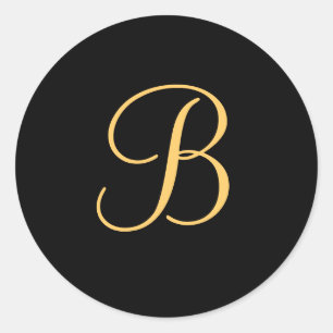 Monogram B,  gouden initiaal B op zwart Ronde Sticker