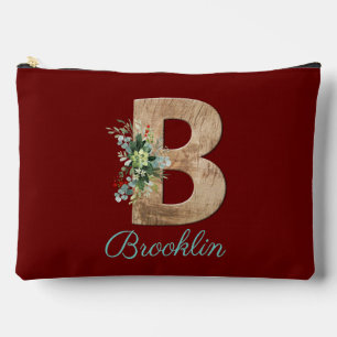 Monogram B houten letter donkerrode bloem Etui