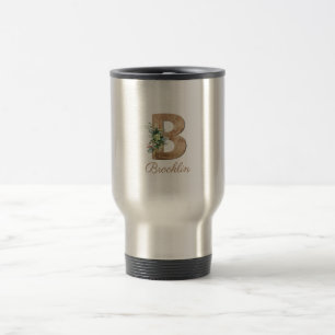 Monogram B houten letter rode bloem Reisbeker