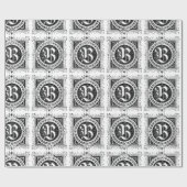 Monogram B Initiaal Black en White Square Pattern Cadeaupapier (Vlak)