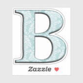 Monogram B Initiaal Die Cut Sticker Blauw Damask (Vel)