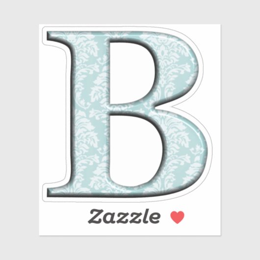 Monogram B Initiaal Die Cut Sticker Blauw Damask (Vel)
