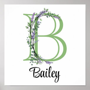 Monogram B Lavendel Eucalyptus kinderkamer  Poster