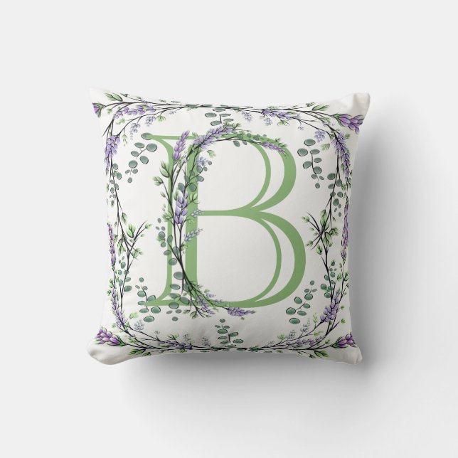 Monogram B lavender Eucalyptus Kussen (Voorkant)