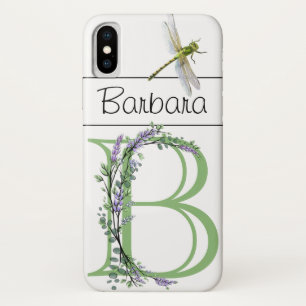 Monogram B Lavender Eucalyptus met Dragonfly iPhone X Hoesje