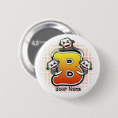 Monogram B Sock Monkey Ronde Button 5,7 Cm (Voorkant /achterkant)