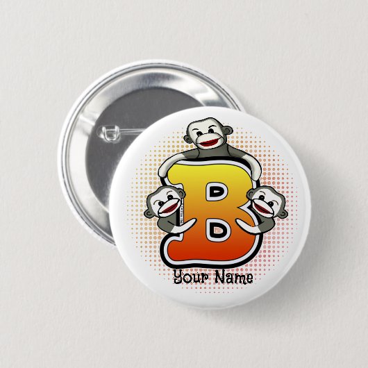 Monogram B Sock Monkey Ronde Button 5,7 Cm (Voorkant /achterkant)
