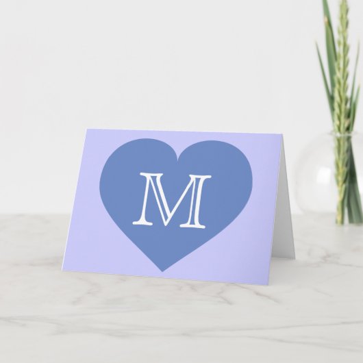 Monogram baby blauw hart notitiekaartje (Voorkant)