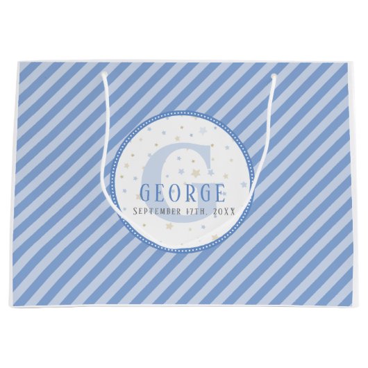 Monogram Baby Blue Large Gift Bag Groot Cadeauzakje (Voorkant)