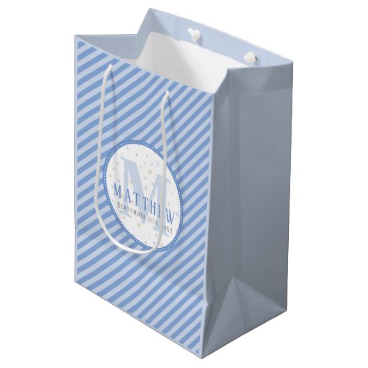 Monogram Baby Blue Medium Gift Bag Medium Cadeauzakje (Voorkant Gekanteld)