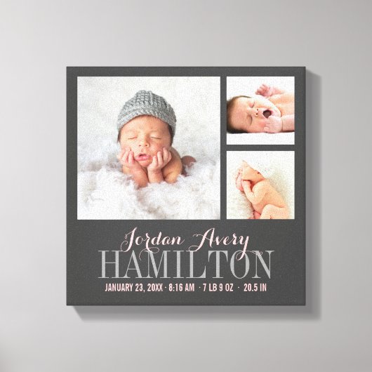 Monogram Baby Foto Collage Wrapped Canvas Print (Voorkant)