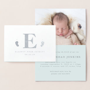 monogram baby foto geboorteaankondiging folie kaarten