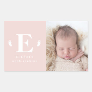 monogram baby foto geboorteaankondiging rechthoekige sticker