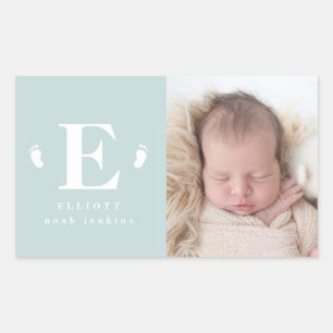 monogram baby foto geboorteaankondiging rechthoekige sticker