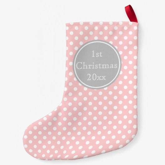 Monogram baby roze en Ash Gray Polka Dot Kleine Kerstsok (Achterkant)