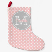 Monogram baby roze en Ash Gray Polka Dot Kleine Kerstsok (Voorkant)