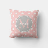 Monogram baby roze en ash grijze sterren kussen (Voorkant)