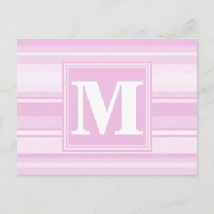 Monogram baby roze strepen briefkaart
